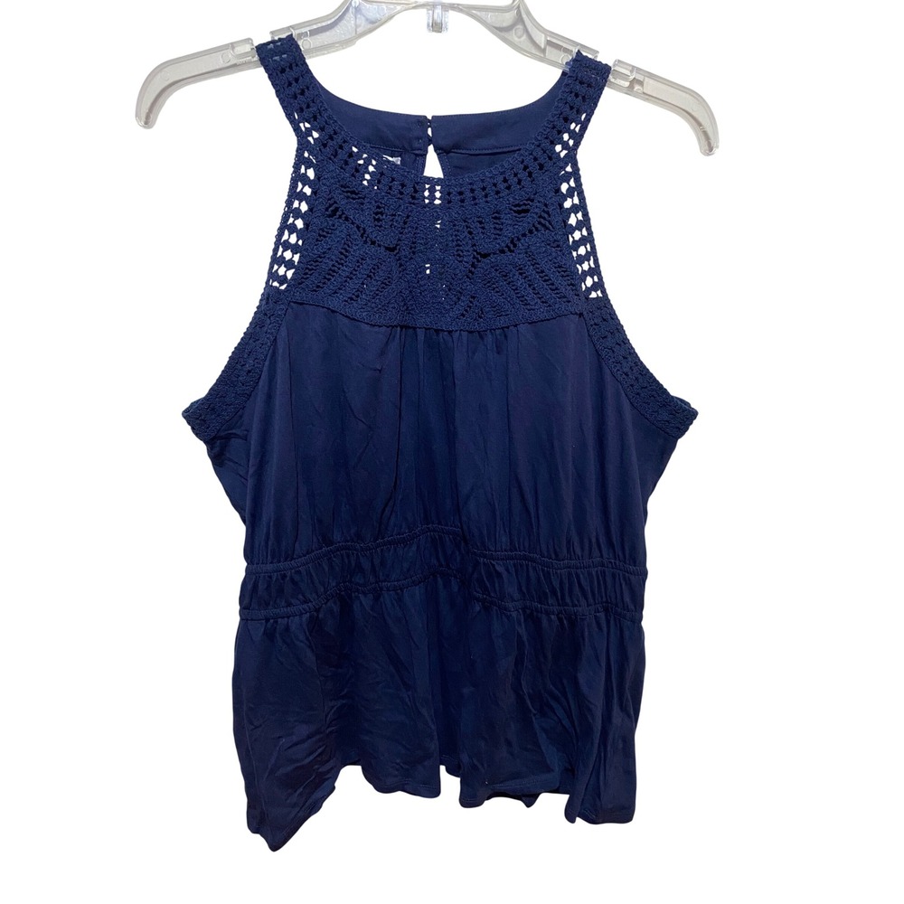 Maurices Navy Blue Crochet Lace Yoke Halter Top Smocked Waist NWT‎ 0X
